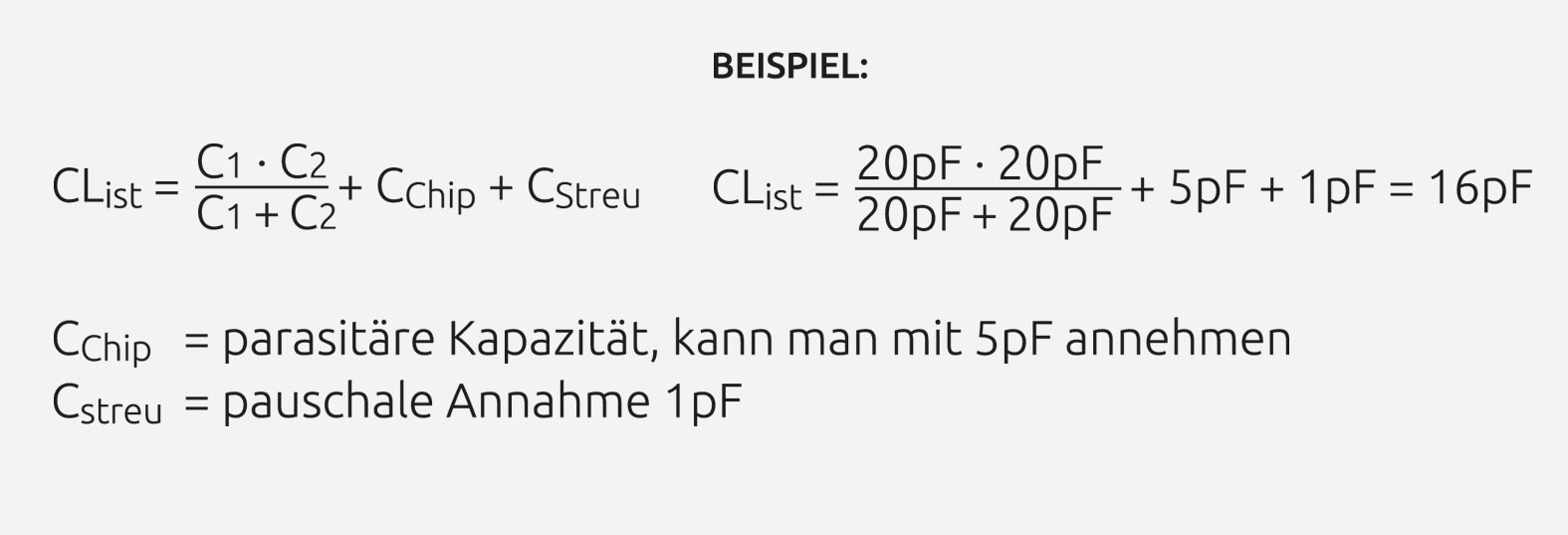 Abb. 2: Formel und Beispiel zur Bestimmung der Lastkapazität in der Schaltung.
